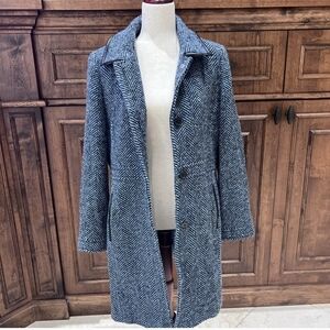 Coach Navy and Black Herringbone Trench Coat